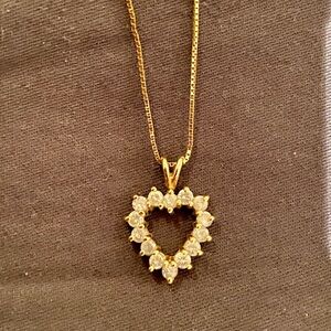 Yellow Gold & Diamond Heart Pendant with Chain